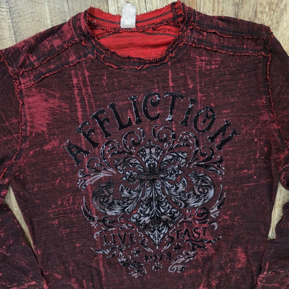 Affliction Reversible Thermal XXL Red Black Live Fast Grunge Y2K Biker Skull